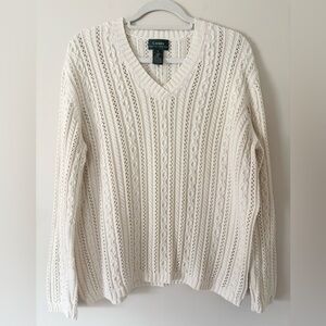 Lauren Ralph Lauren Cream Crochet Cotton V-Neck Sweater
